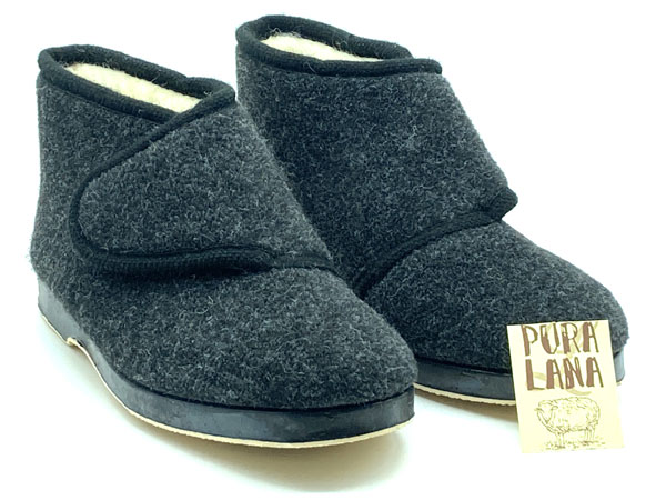Zapatilla bota picos velcro gris antracita 35/41 piso flexible pura lana