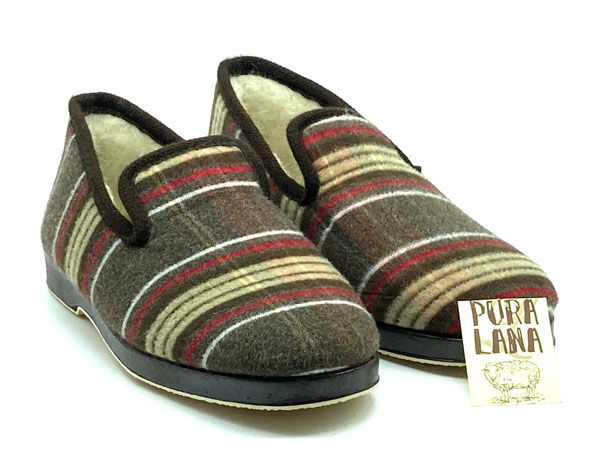 Zapatilla paño rallas marrón 39/46 copete pura lana piso flexible