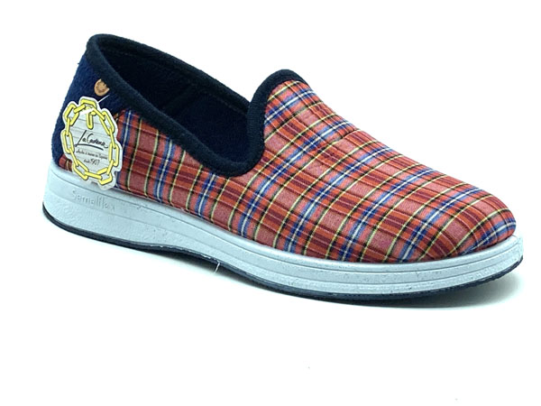 Producto Zapatilla copete cuadros rojo 39/45 algodón rizo talonera