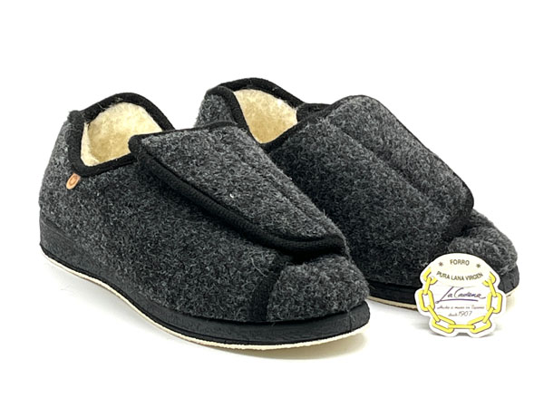 Producto Zapatilla ancho especial picos gris pura lana 36/40 velcro piso aislante