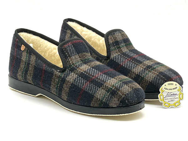 Producto Zapatilla La Cadena pura lana paño cuadros azul 46/49 Especiales confortable piso flex