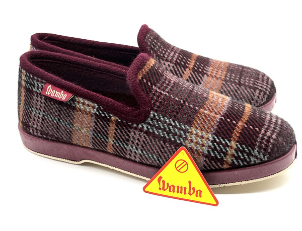 Producto Zapatilla Wamba paño cuadros burdeos 36/41 lana piso flex