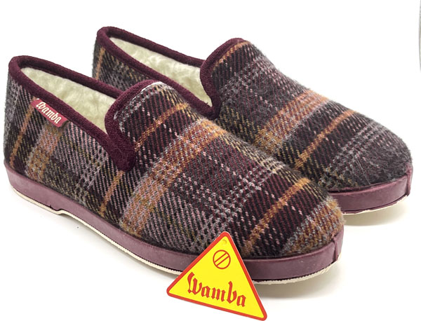 Producto Zapatilla Wamba paño cuadros burdeos 36/41 forro lana piso flex