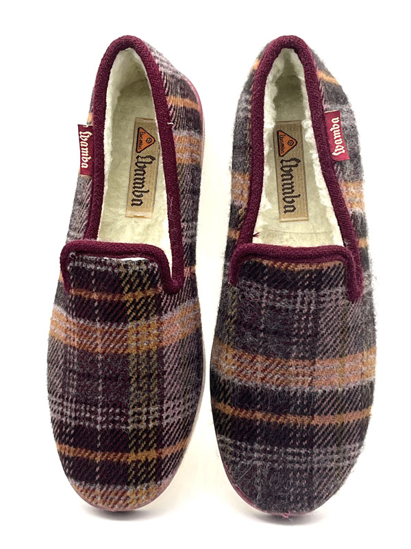 Producto Zapatilla Wamba paño cuadros burdeos 36/41 forro lana piso flex
