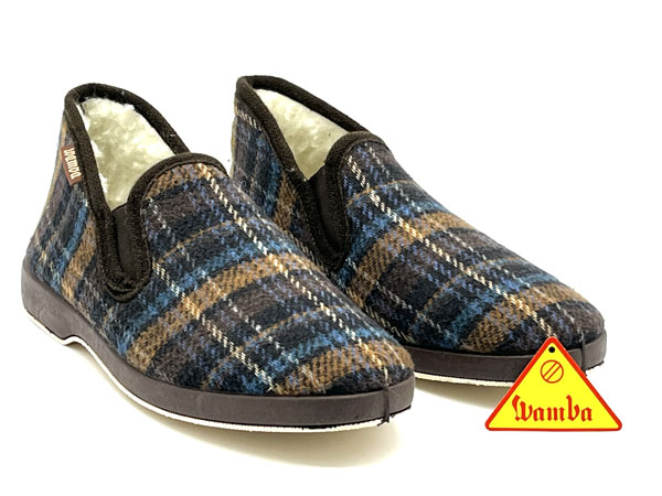 Producto Zapatilla Wamba Bota elasticos paño cuadros marrón 39/46 forro lana piso flex
