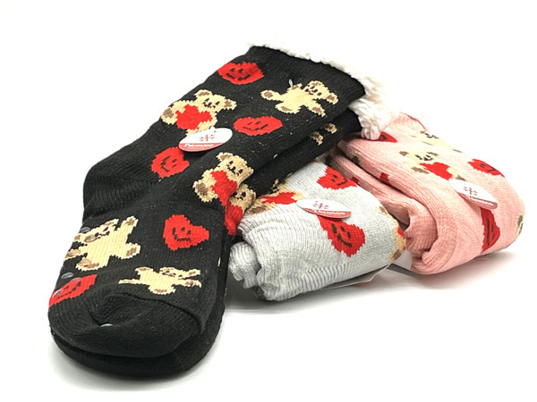 Producto Calcetín alto antideslizante polar 35/38-39/41 Termico Estampado Corazones y Ositos