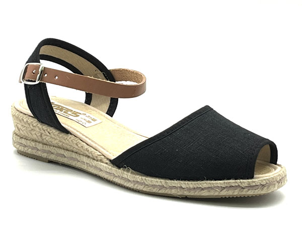 Producto Alpargata yute abierta pulsera lino negro 36/41 Piso altura 3 cuerdas-Planta Confort 