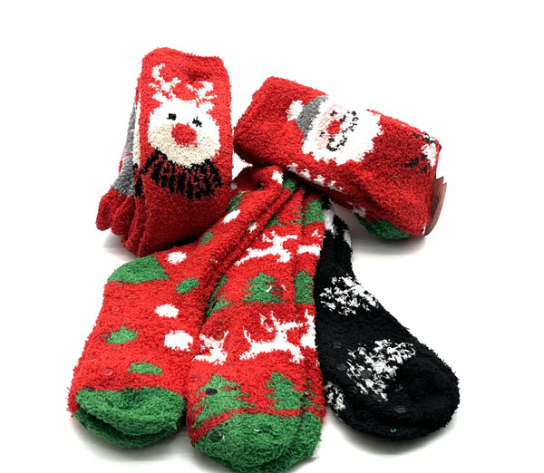 Producto Calcetín alto antideslizante coralina 35/40 3 Pares Termico Estampado Navidad